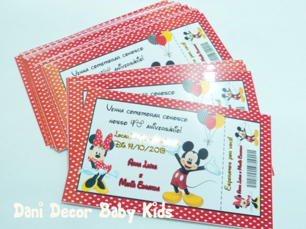 Convite ingresso Mickey e Minnie.