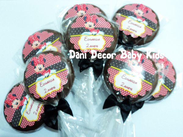 Pirulito chocolate Minnie Vermelha.